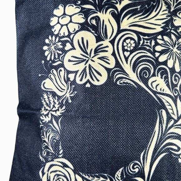 Day of the Dead Sugar Skull Black Beige Floral Pillow Cover - Picture 2 of 5